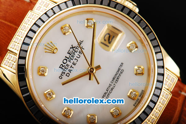 Rolex Datejust Automatic Movement ETA Coating Case with Black Diamond Bezel-White Dial - Click Image to Close